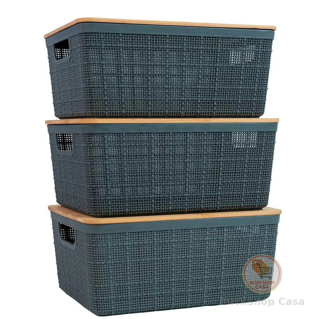 Kit 3 Caixas Organizadoras 4 Litros Cinza C/ Tampa Bambu Oikos