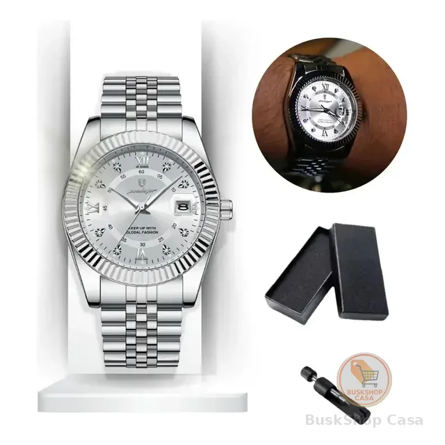 Relógio Masculino Poedagar Aço Inox Analógico Prateado