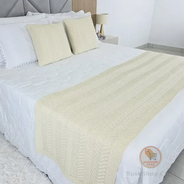 Kit Peseira Manta Trico Cama Casal Links +2 Capas Almofadas