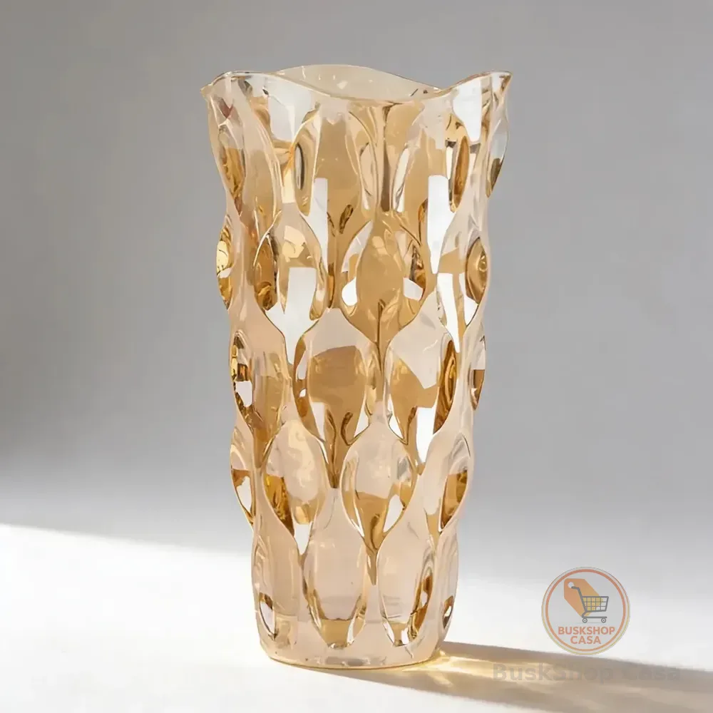 Vaso Decorativo Vidro Halley Âmbar Flor Mesa Centro Arranjos Ambar Relevo