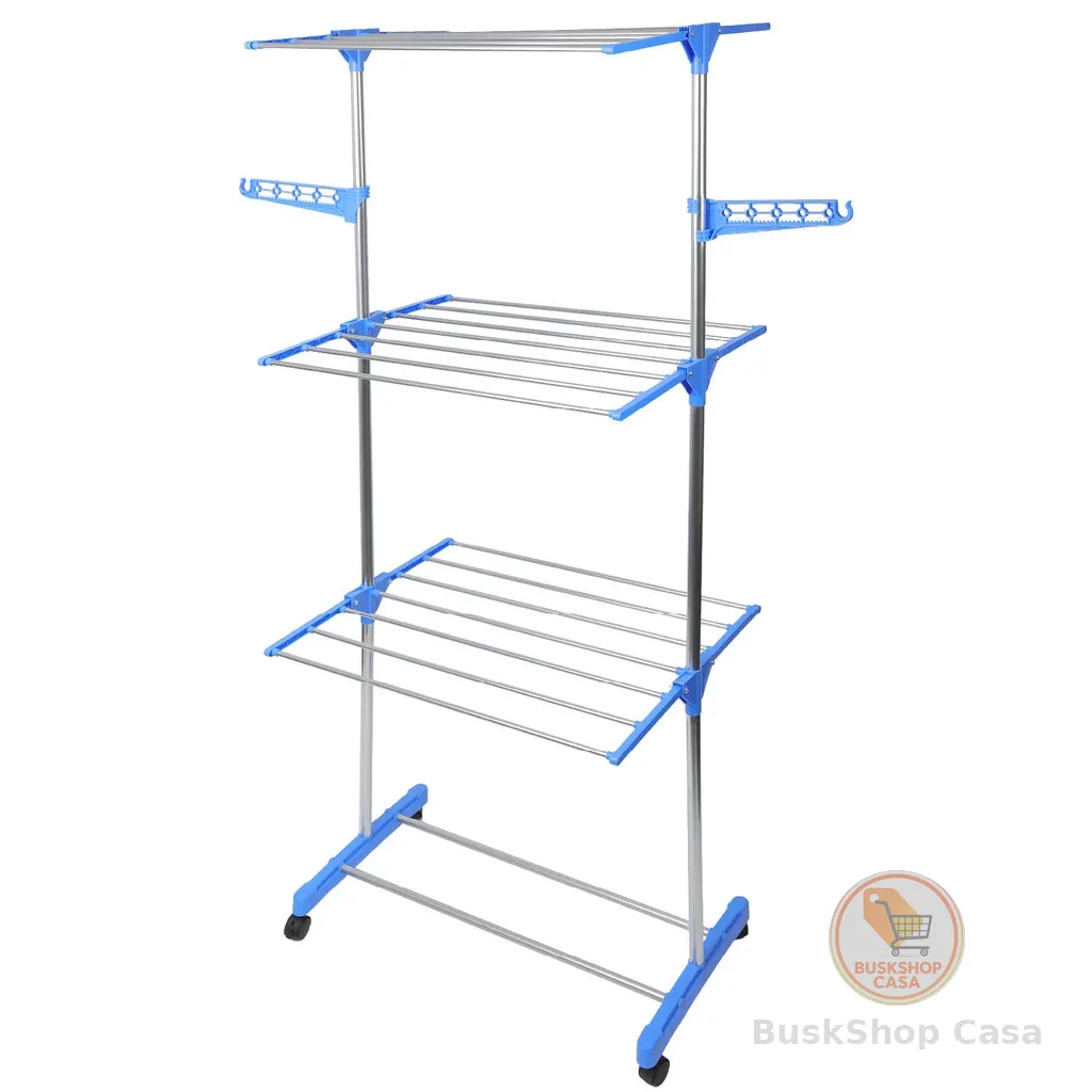 Varal De Roupa Aço Inox Dobrável Vertical Azul