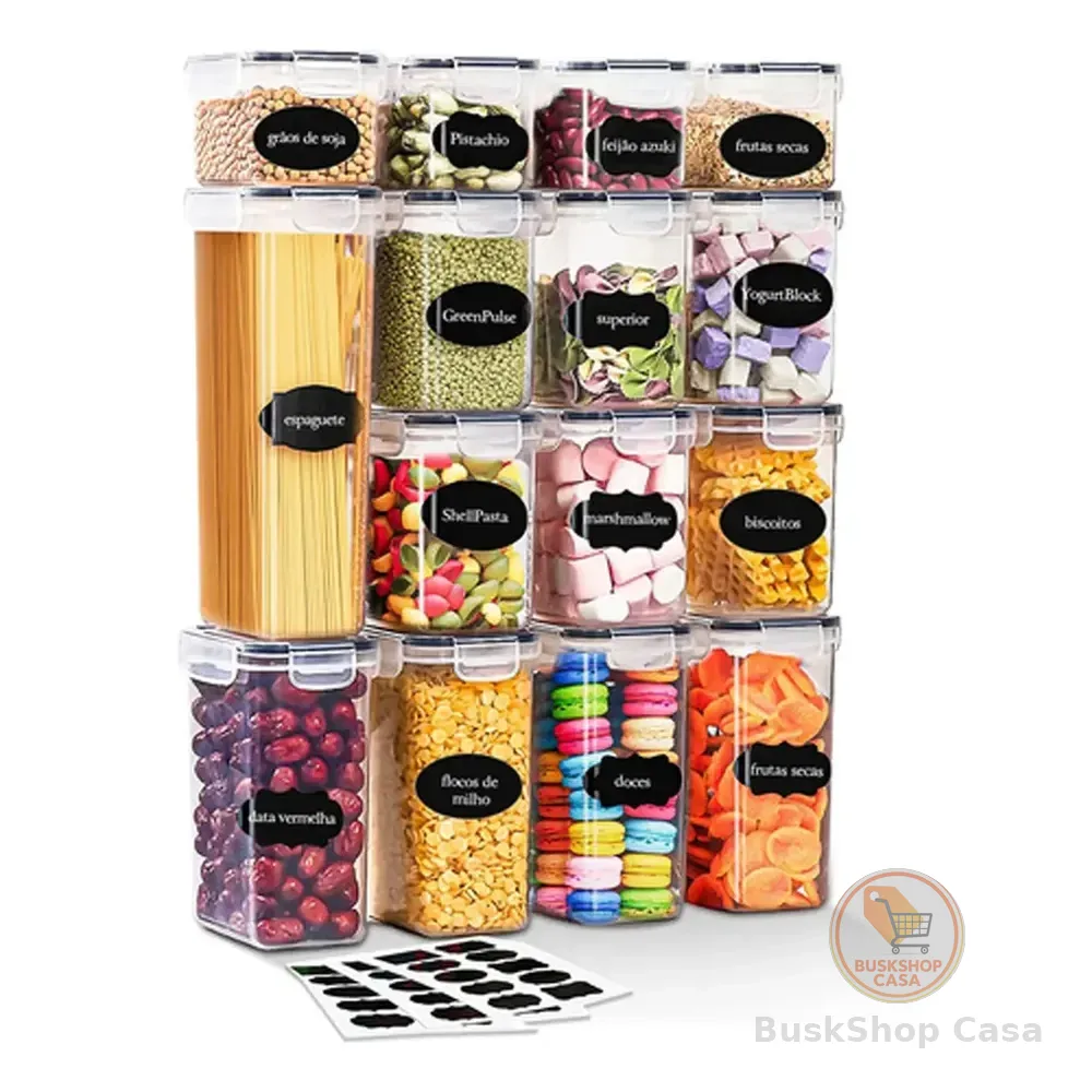 Vie Idéale Kit 15 Potes Herméticos Mantimentos Quadrado Branco