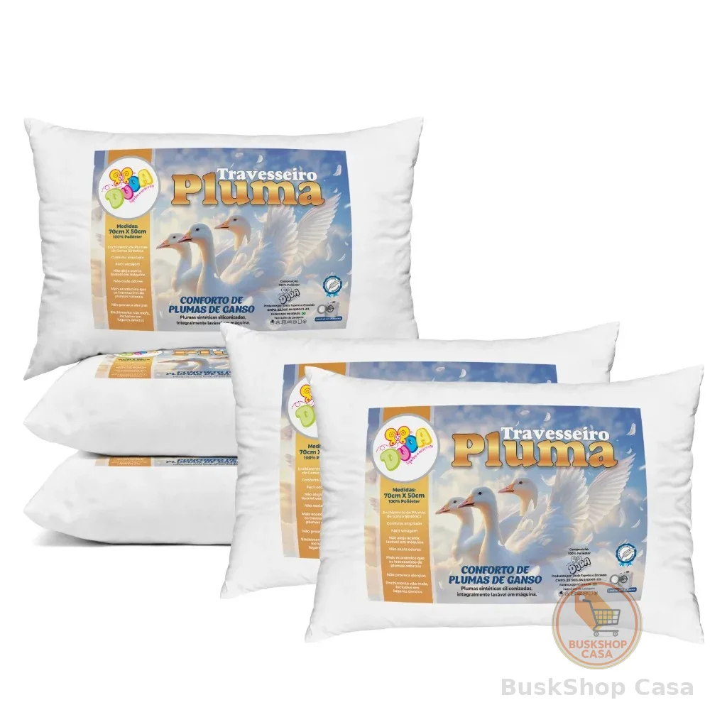 Kit Travesseiro Pluma de Ganso Confortavel e Macio Antiacaro 70x50cm