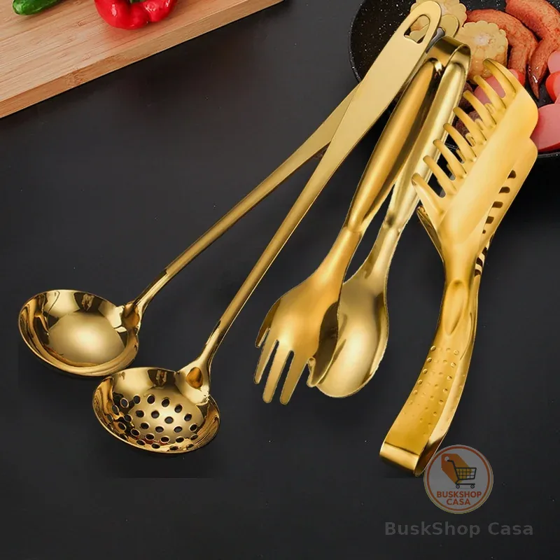 Talheres Kit 4 De Aço Inox Utensílios Pinça para pão, pinça para bife, colher de sopa, escorredor