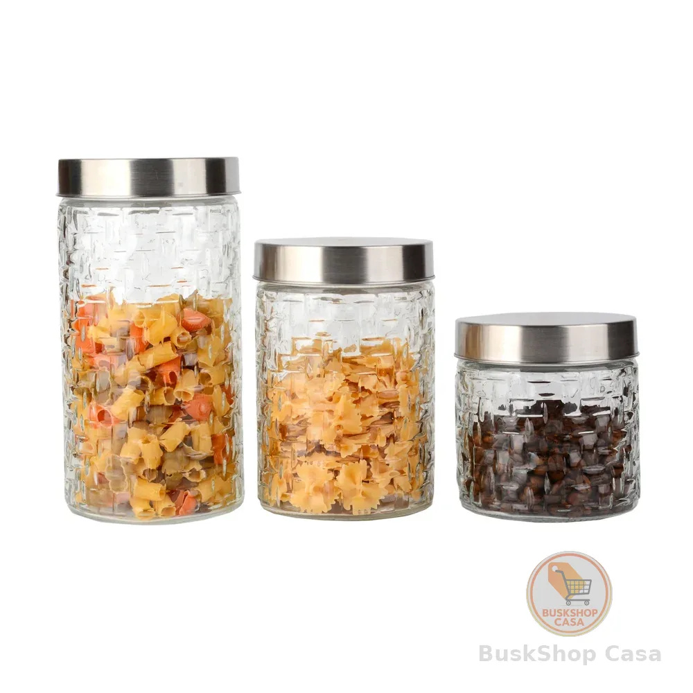 Conjunto 3 Potes Vidro Rattan Tampa Inox 800/1200/1700ml