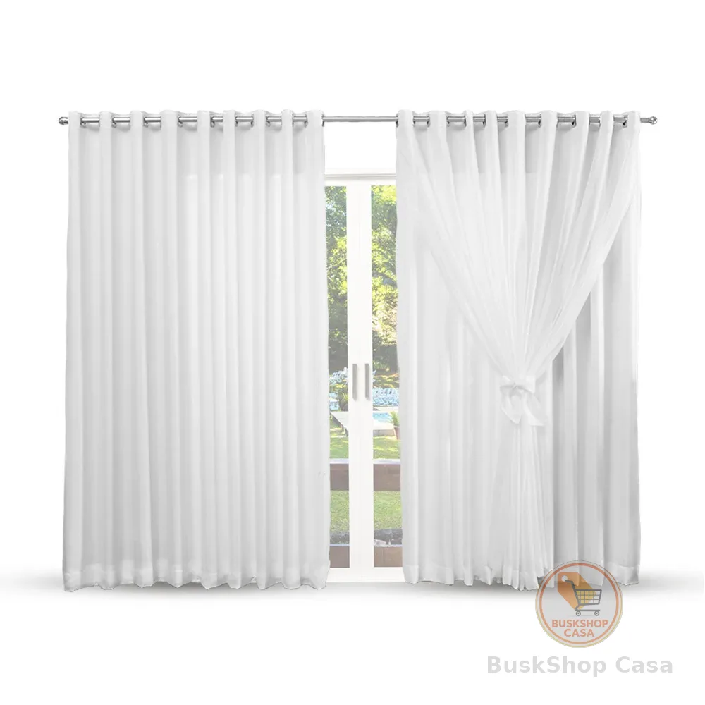 Cortina Microfibra com Voil - Decoração para Sala ou Quarto com ilhós cromado semi blackout