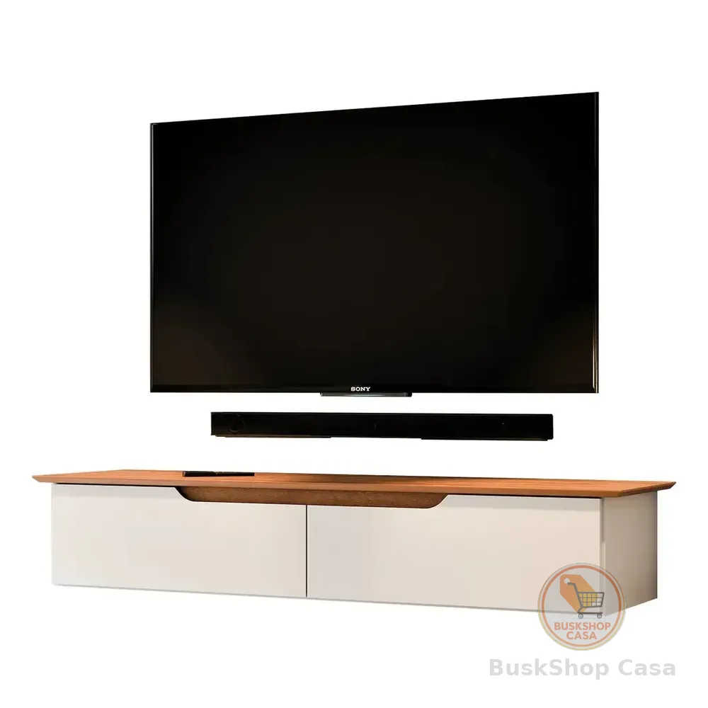 Rack Suspenso Pequeno Painel Parede Sala Tv Estante Quarto Off White Com Freijó