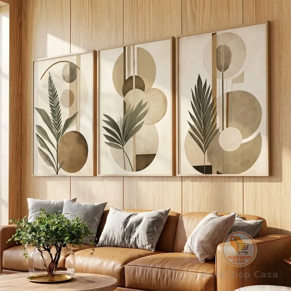 Quadros Decorativos Folhagem Abstrato Clean Bege Com Moldura