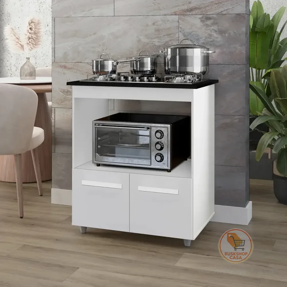 Balcão Gabinete Branco Elisa Para Cooktop E Forno 5 Bocas - Moblis Móveis
