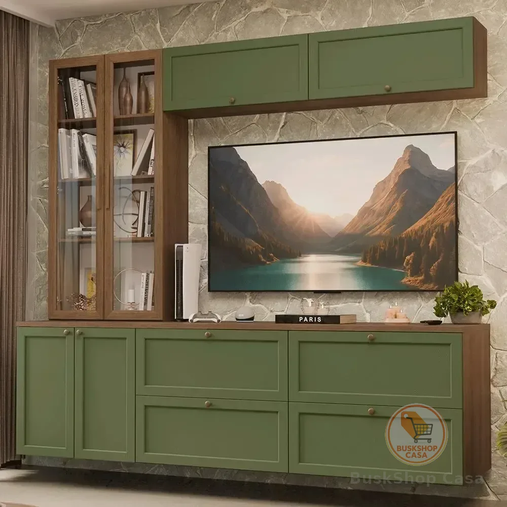 Estante Sala Estar Rack Cristaleira 230cm Vik Madesa 01 Rvr - Rustic/verde