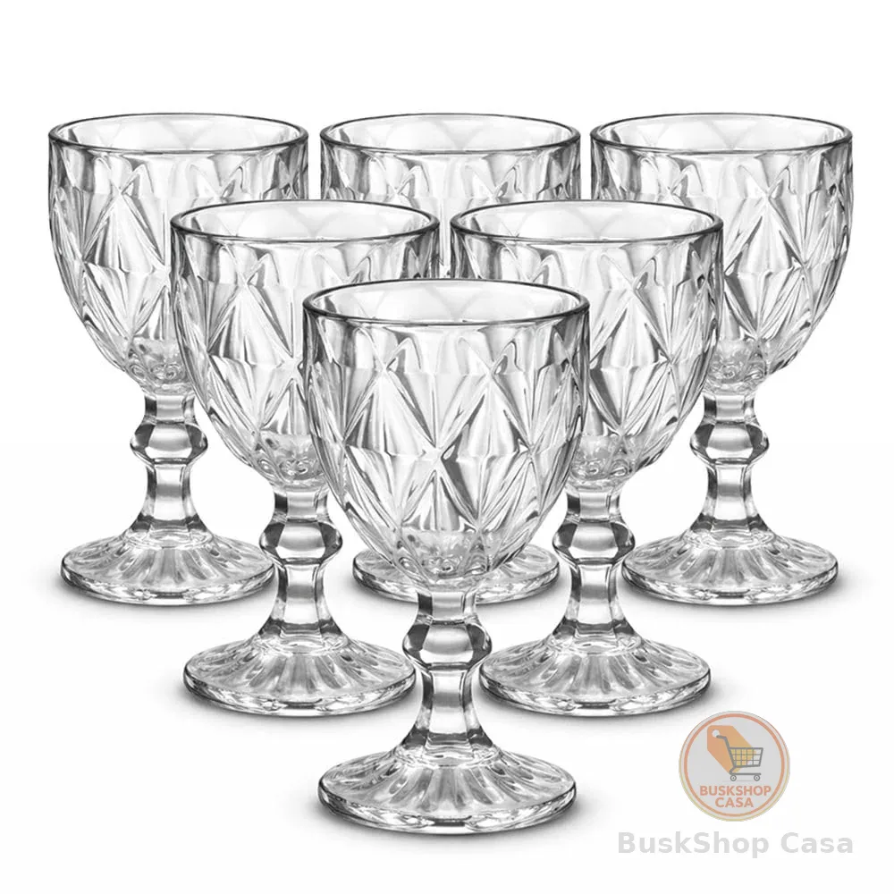 Jogo de 6 Taças de Vidro Diamond Transparente 315ml Design Elegante e Resistente Ideal para Suco Água Refrigerante Drinks e Café Transparente para Cozinha Bar e Restaurante