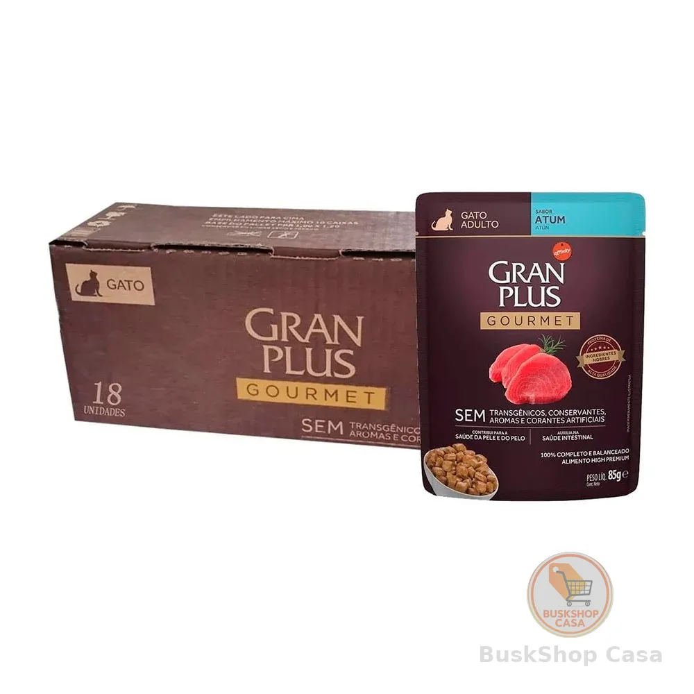 Caixa 18un Ração Úmida Granplus Sache Gato Adulto Atum 85g