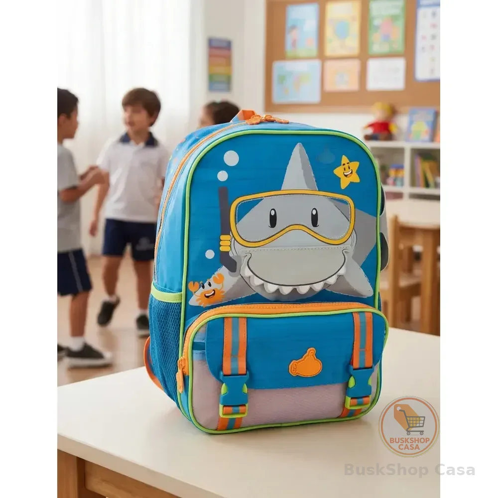 Mini Mochila De Costas Tubarão Infantil Escolar Meninos Cor Azul