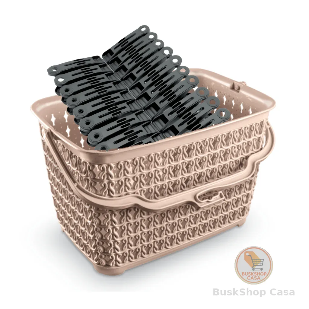 Cesto com Alça + 48 Prendedores de Roupas Cesto de Grampos Multiuso Reforçado