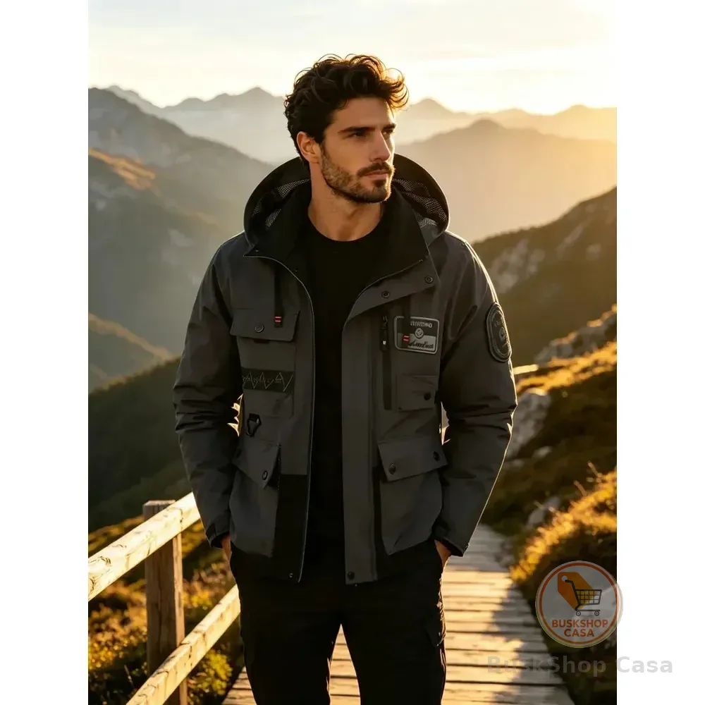Jaqueta Masculina Impermeável Com Capuz Corta-vento Casual Outdoor Dark Gray L