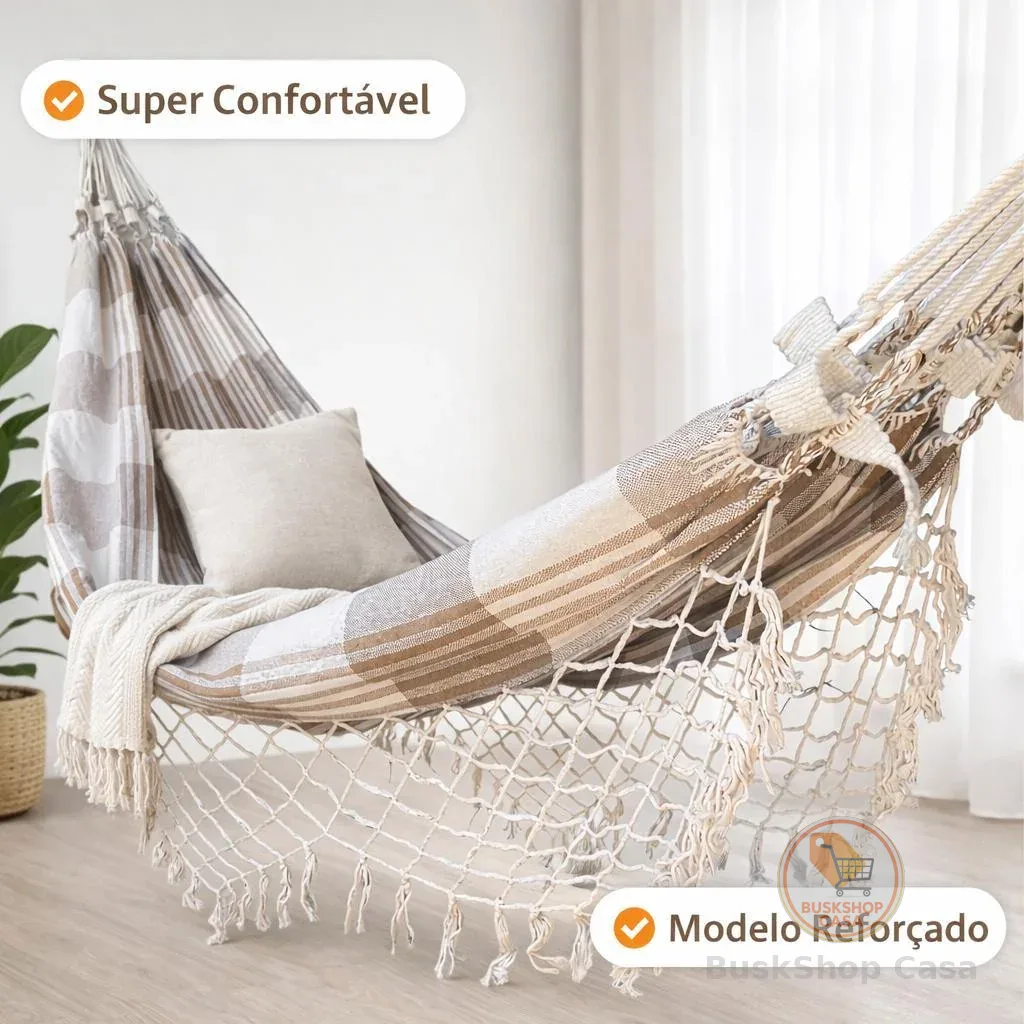 Rede de Descanso Casal Reforçada com Franjas Luxo Algodão | Confortável Resistente e Decorativa