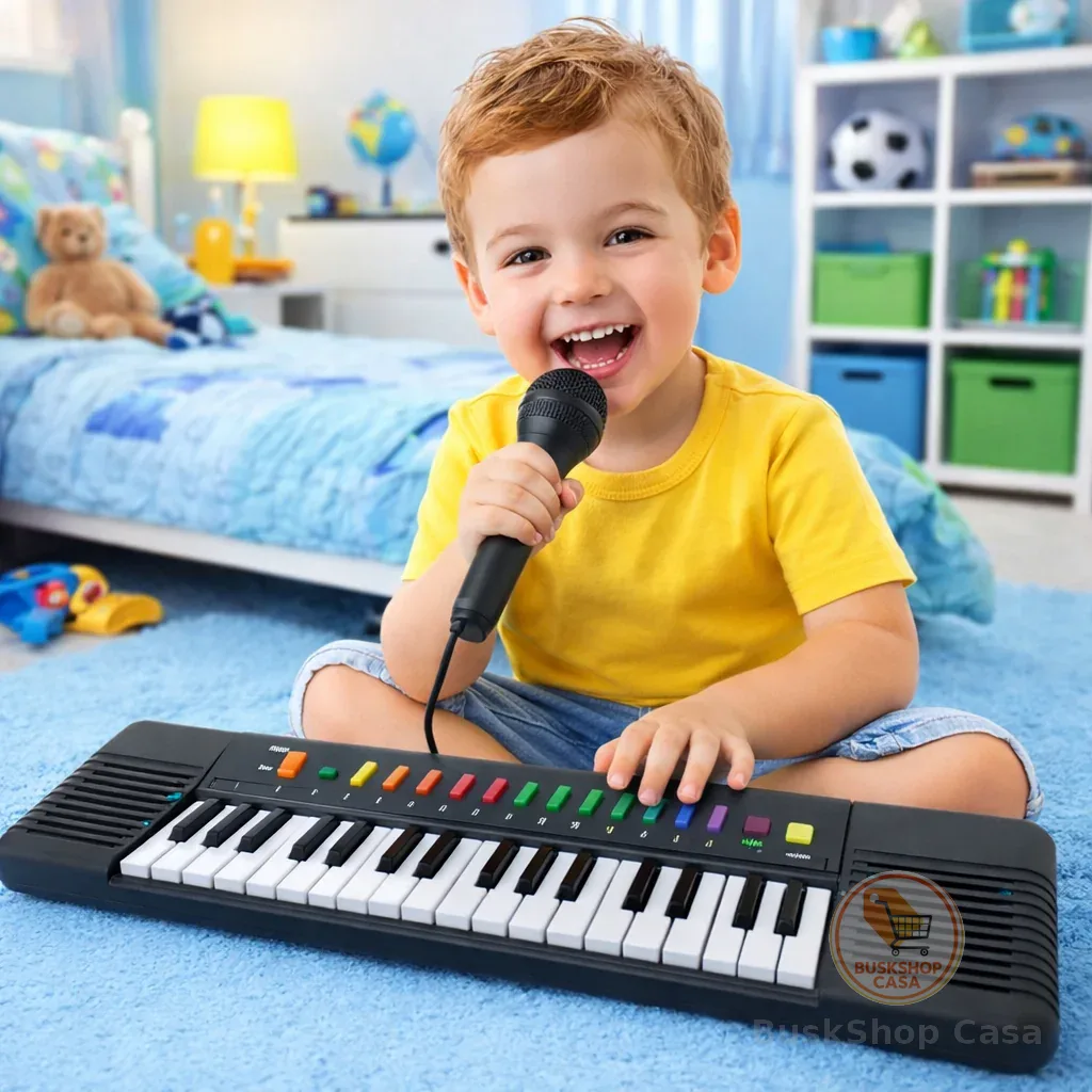 Teclado Piano Musical Infantil + Microfone Karaokê – Brinquedo para Criança e Bebê