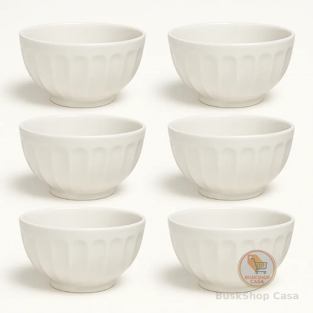 Kit 6 Cumbuca Canelada Tigela Porcelana Branca 310ml Caldos & Sopas Petiscos Sobremesas