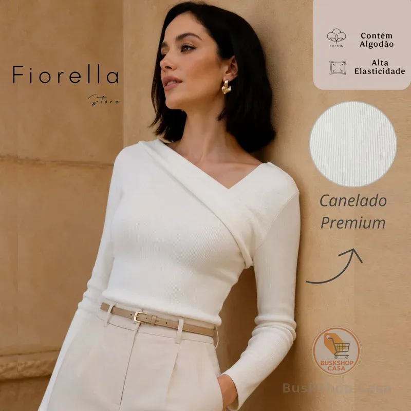 Blusa Manga Longa Canelada Assimétrica Blusinha Feminina