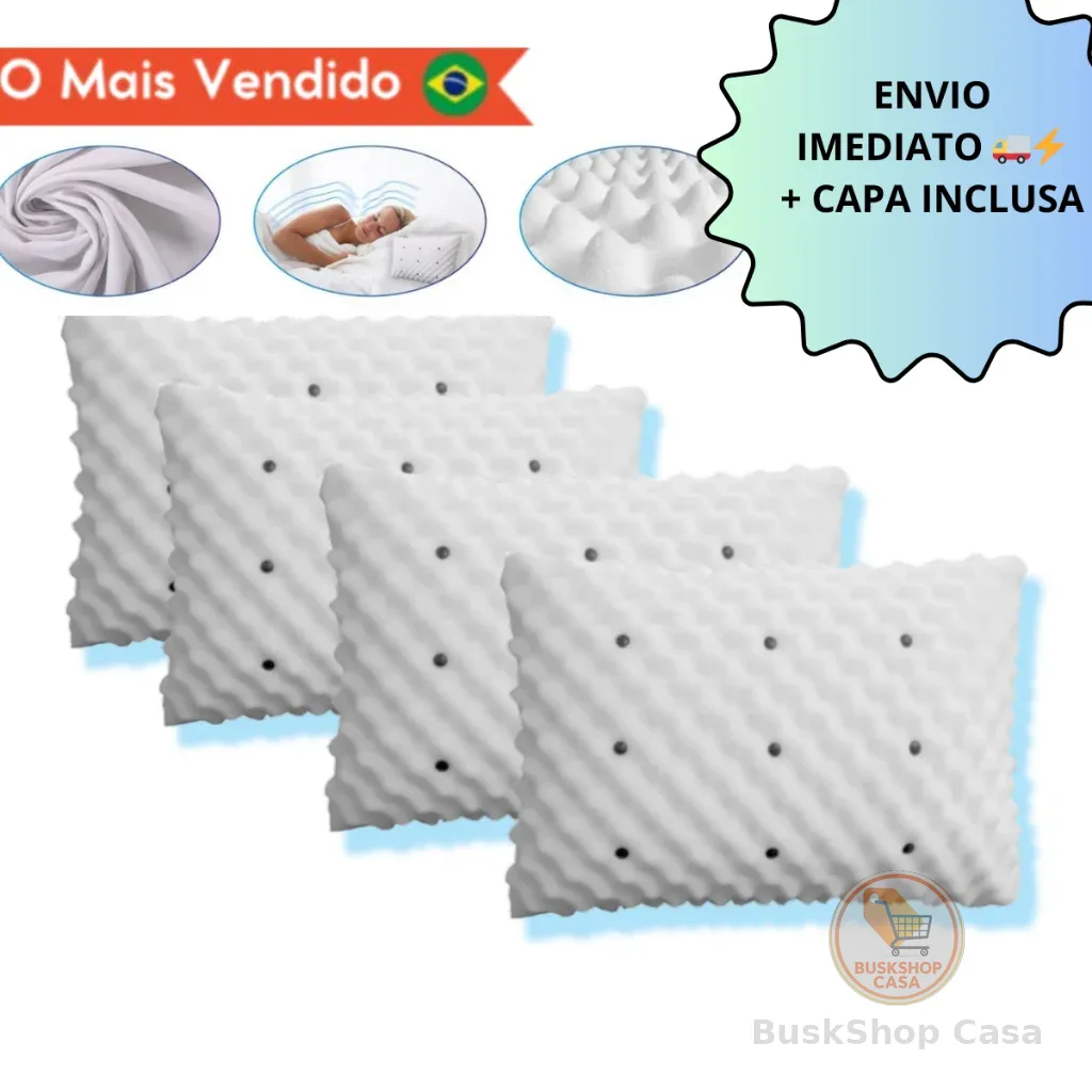 KIT 4 Travesseiro MAGNÉTICO ALTO Infravermelho Espuma Massageador Ortopedico Anatomico PREMIUM