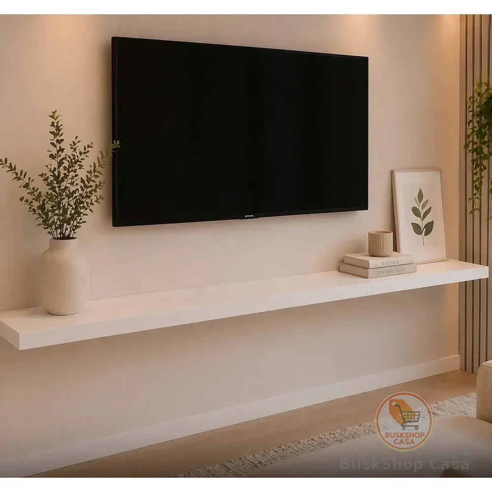 Prateleira Flutuante Branca 130cm Mdf Suporte Invisível Branco