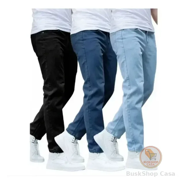 Kit Com 3 Calças Jeans Masculina Skinny Corte Tradicional