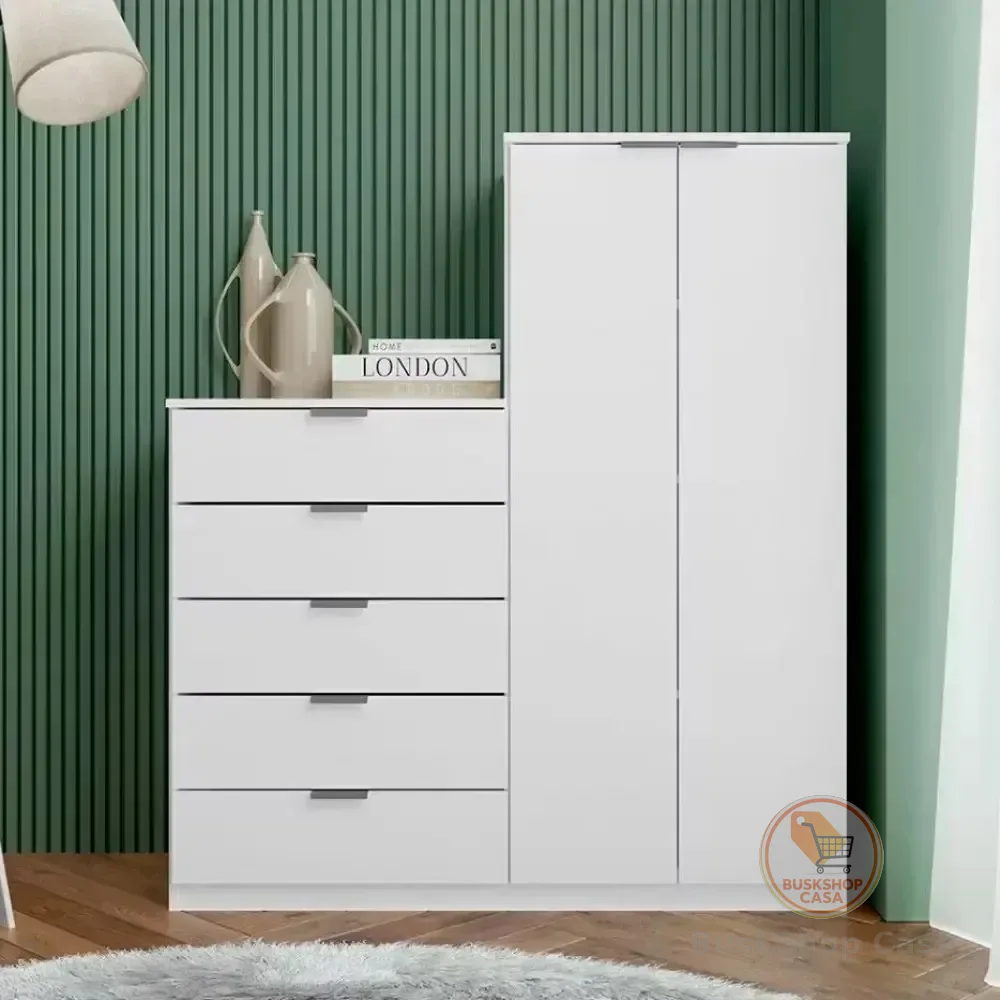 Cômoda Sapateira Roma Com 2 Portas E 5 Gavetas Bartira Cor Branco Fosco