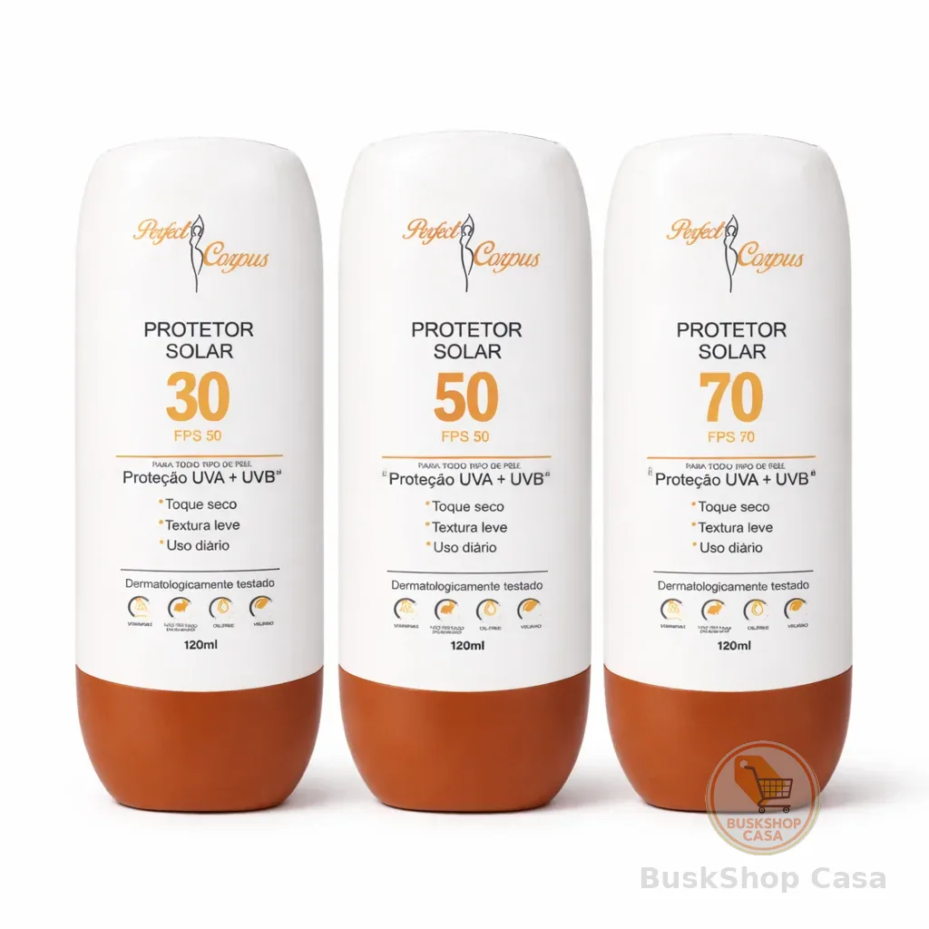 Protetor Solar FPS 30 50 e 70 Proteção UV + UVB Perfect Corpus 120ml