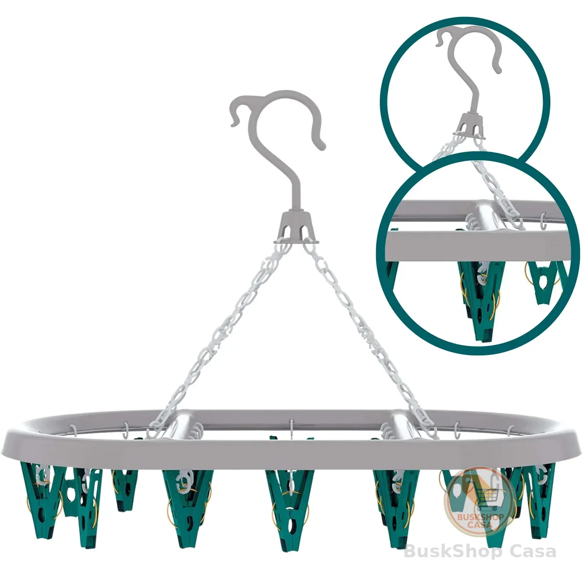Mini Varal Oval com 24 Prendedores na cor verde, LAV6803, Flash Limp