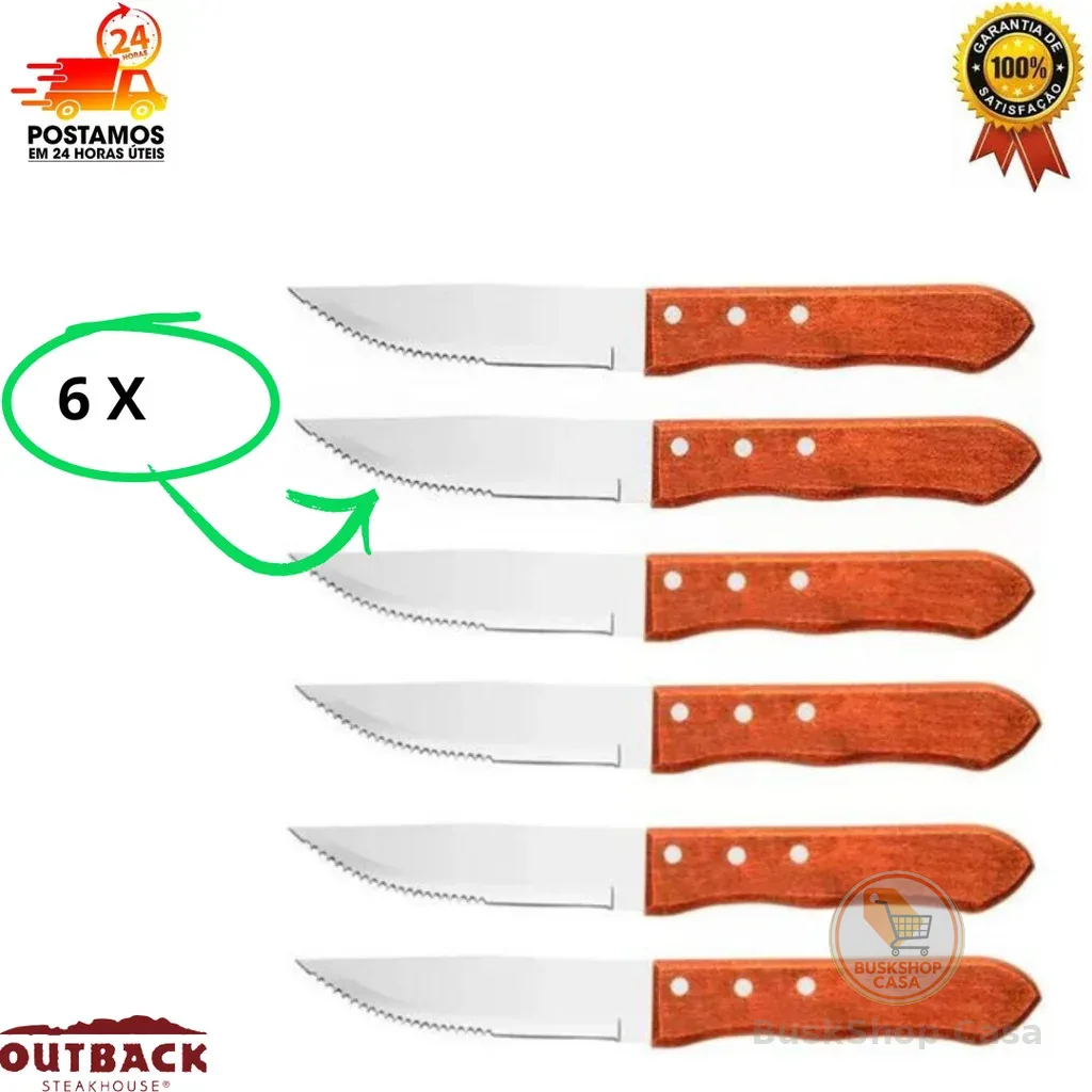 kit 06 Facas Para Churrasco 6 Pçs Jumbo OUTBACK