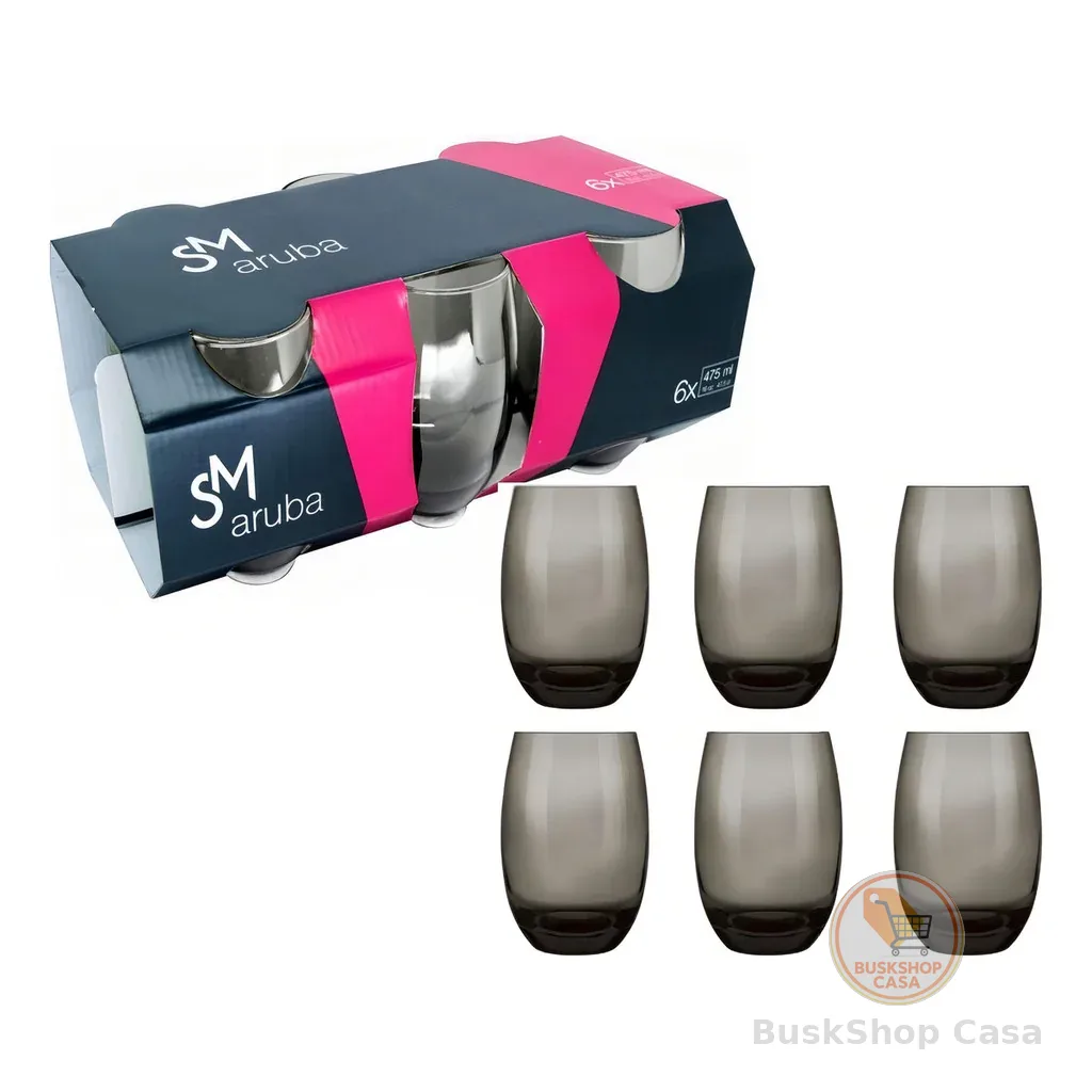 Jogo De Copos Aruba 465ml 6 Peças Cozinha Grande Nadir Cor Fume Cinza