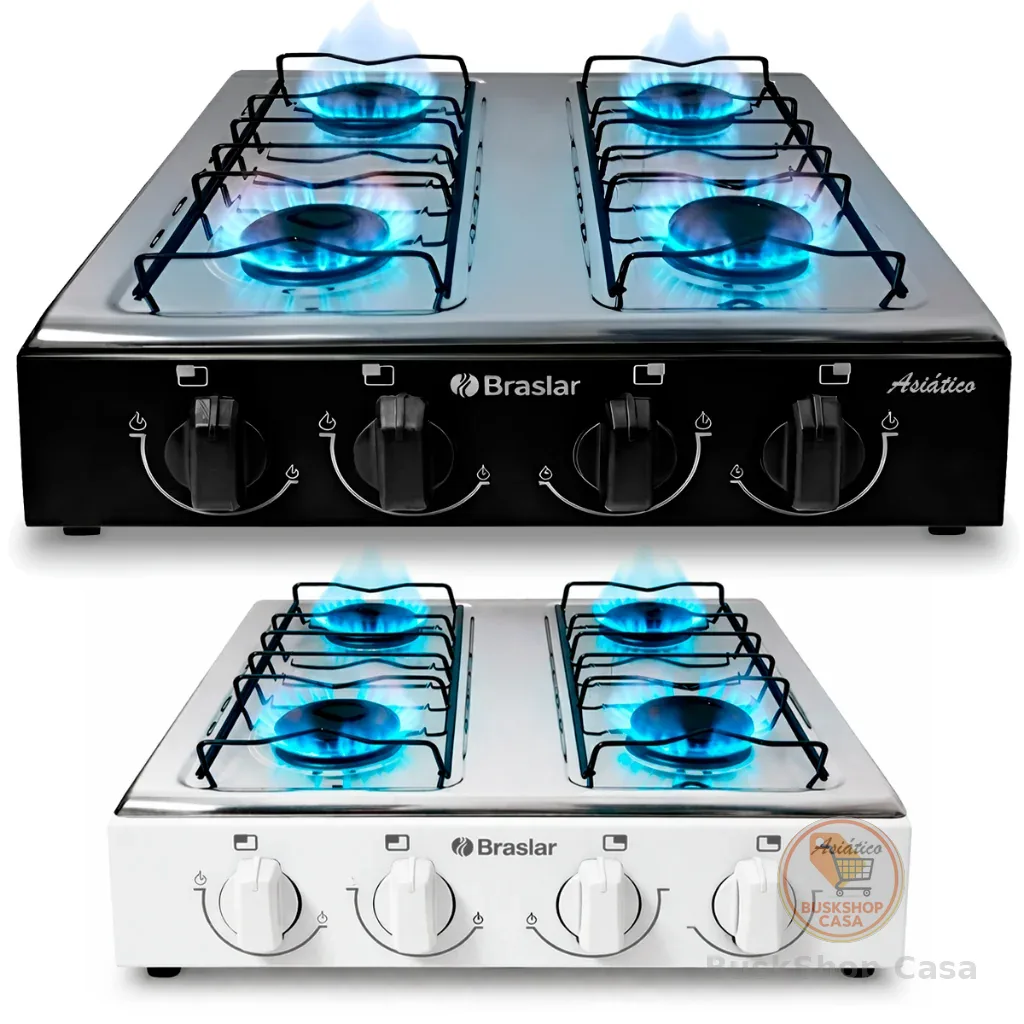 Fogão Cooktop De Mesa Portátil A Gás 4 Bocas Braslar