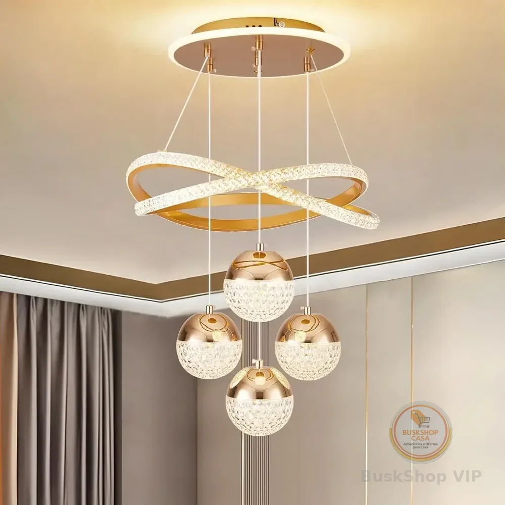 Lustre Sala De Jantar Lustre Pendente Luxo Moderno Cozinha 127/220v Dourado