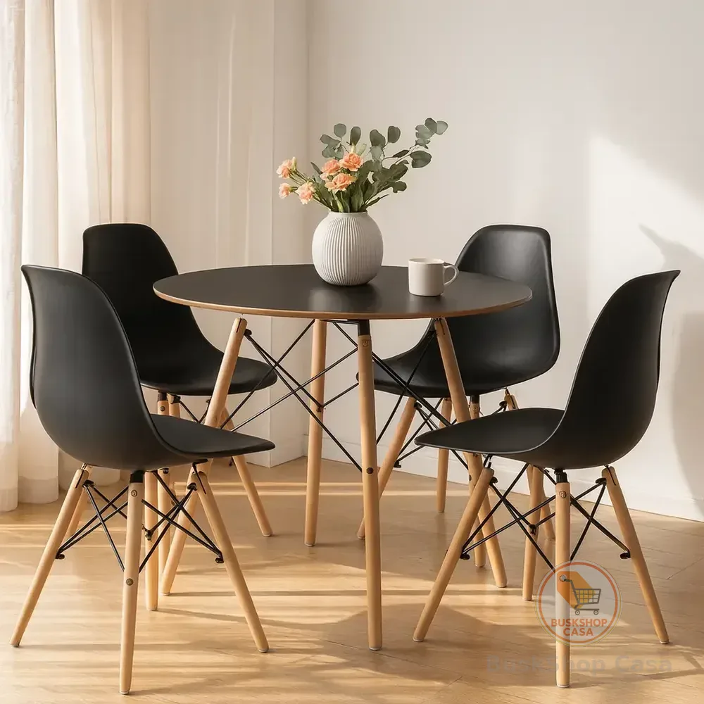 Conjunto Jantar Eames Eiffel Mesa 90cm Preto Com 4 Cadeiras Preto