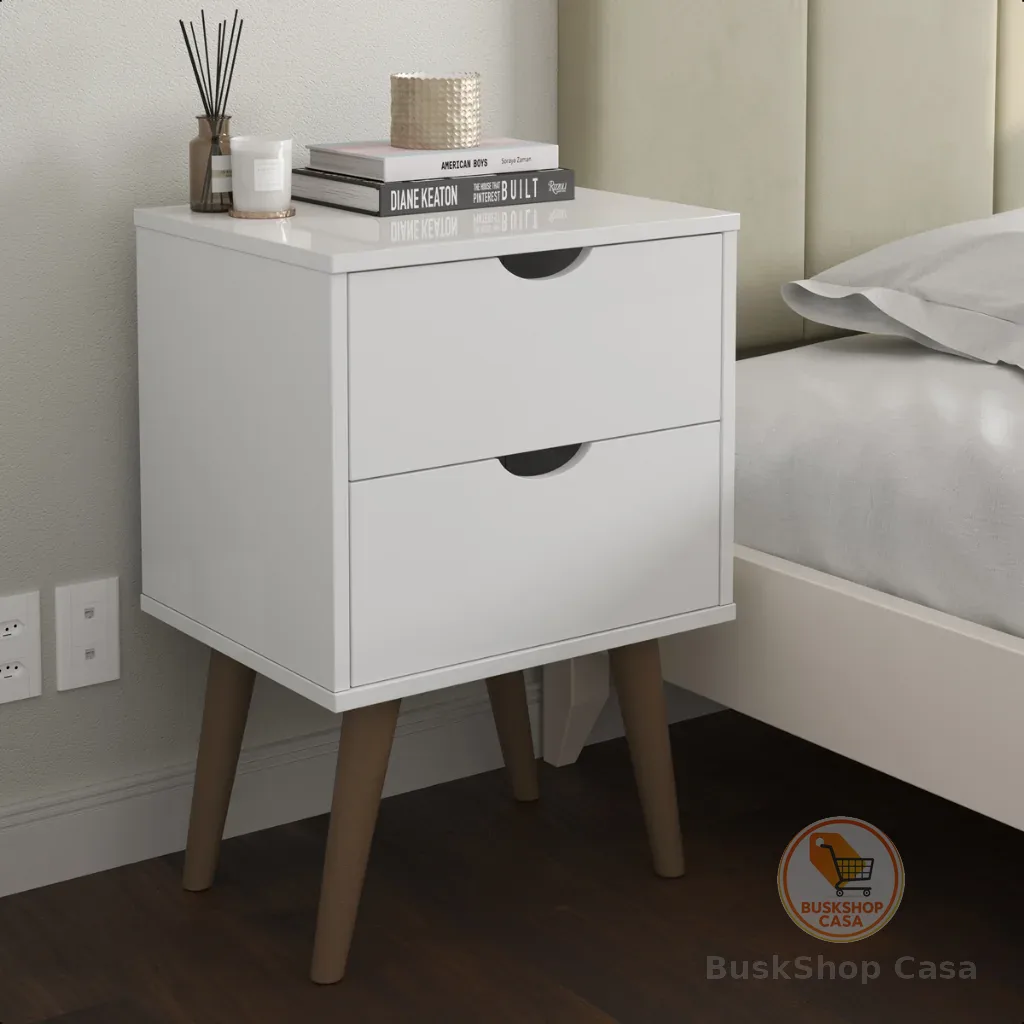 Mesa De Cabeceira Madri Pés Palito Retro 2 Gaveta Várias Cores
