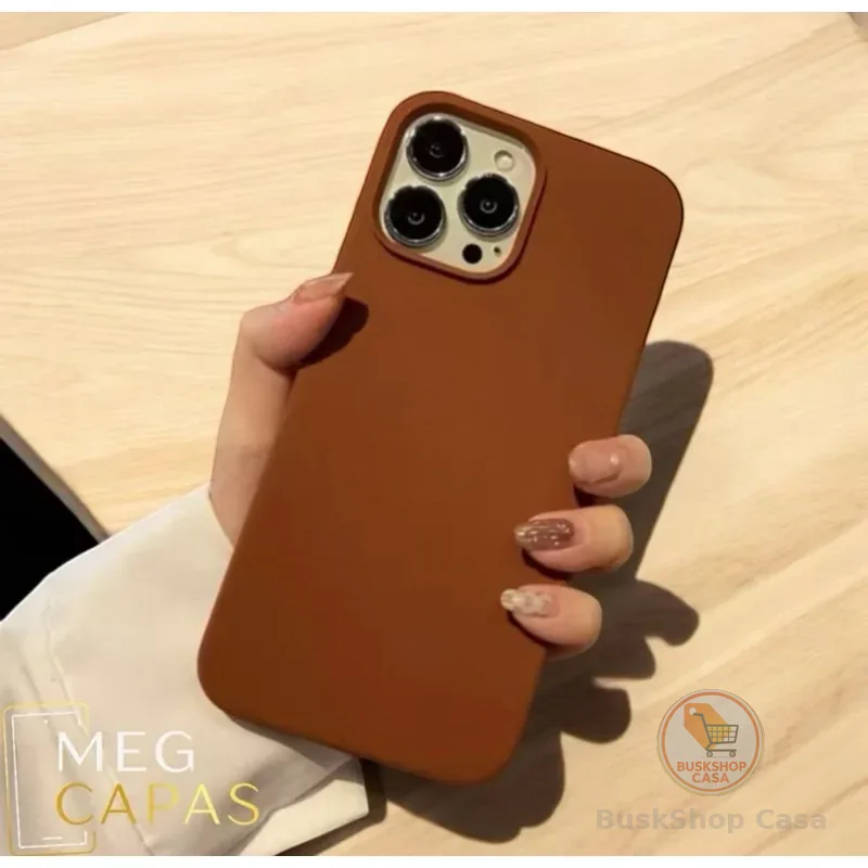 CAPA CASE SILICONE MARROM AVELUDADA ABERTA NA CÂMERA CAPINHA PARA  XR/11/12/13/14/15/16