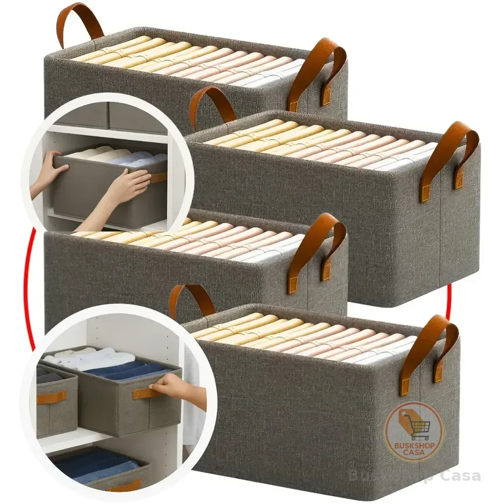 4 Caixas Organizadora De Guarda Roupa Cesto Gaveta Dobrável Cinza Liso Ligeiro Lisa