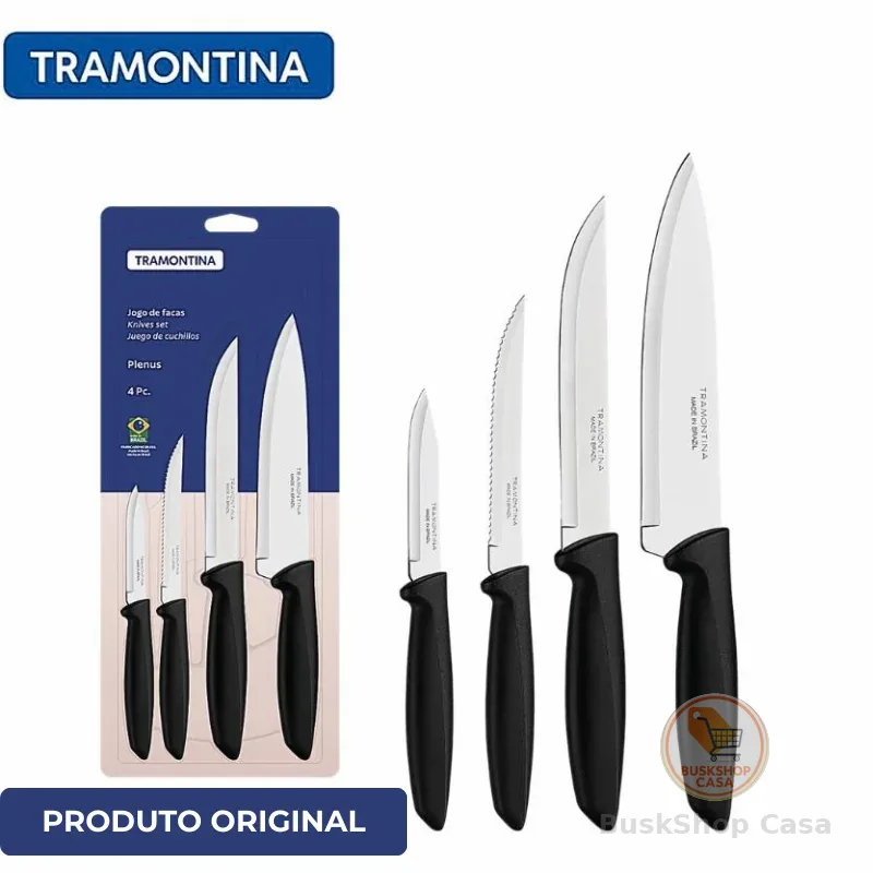 Jogo De Facas Tramontina Plenus 4 Peças Aço Inox Produto Original