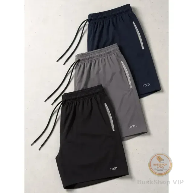 Kit 3 Bermuda Masculina Tactel Com Elastano Academia Treino