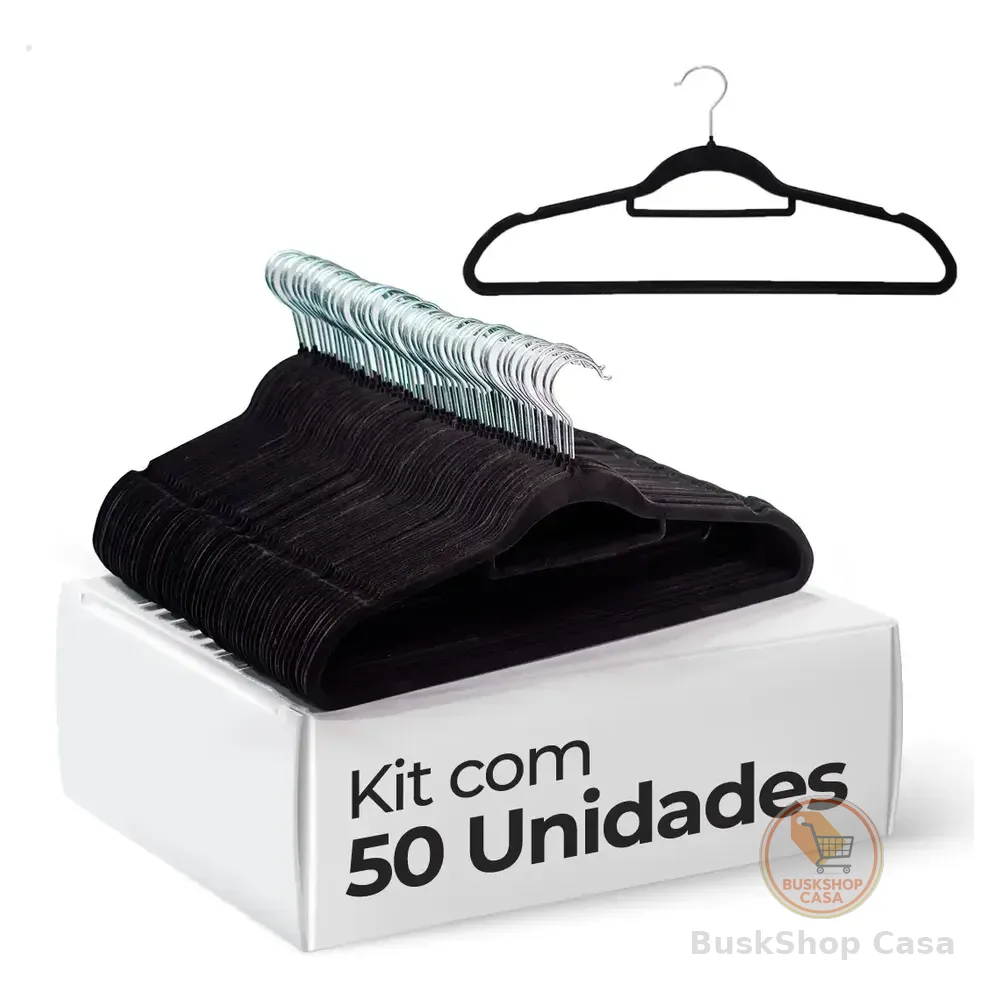 Vittak Kit 50 Cabides Veludo De Roupa Antideslizante Slim Adulto Cor Preto Utensílios De Uso Doméstico