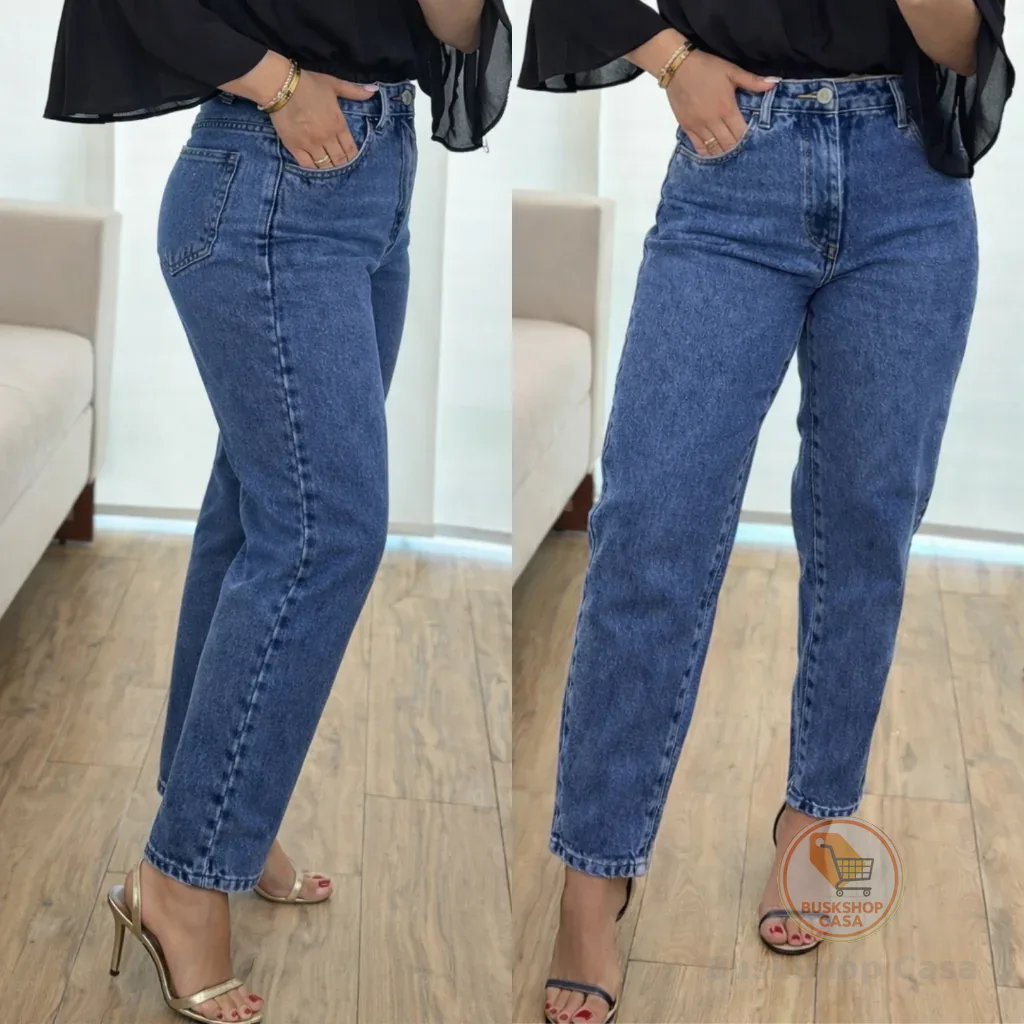 Calça MOM Jeans Feminina Cintura Alta 100% Algodão