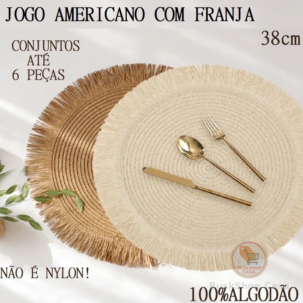 OFERTA Jogo Americano Descanso Redondo Com Franja Algodão 6 ou 4 Ou 2Uni 38cm De Mesa Decoração Cozinha