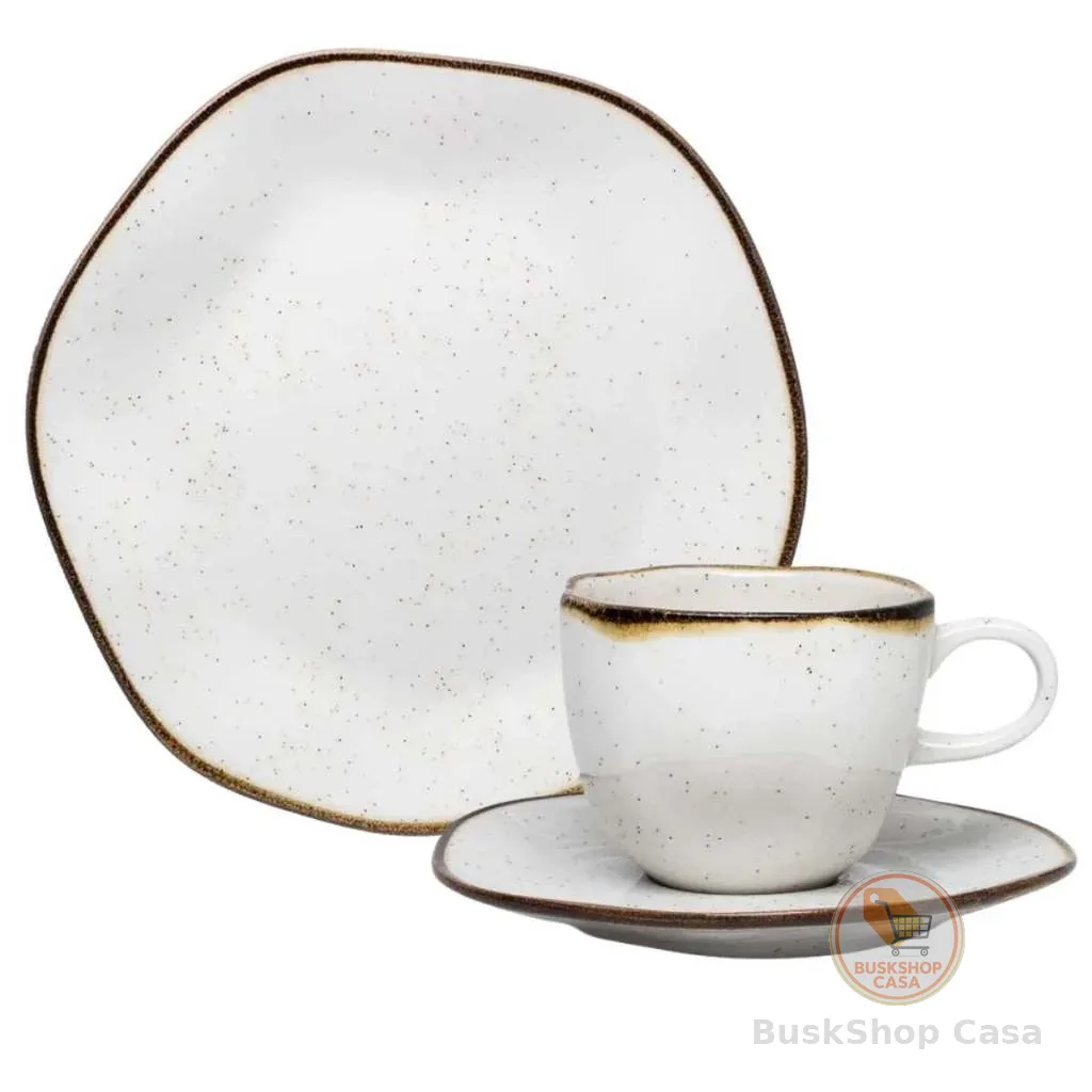 Conjunto 12 Peças xicaras e pratos sobremesa Ryo Maresia Oxford Porcelanas