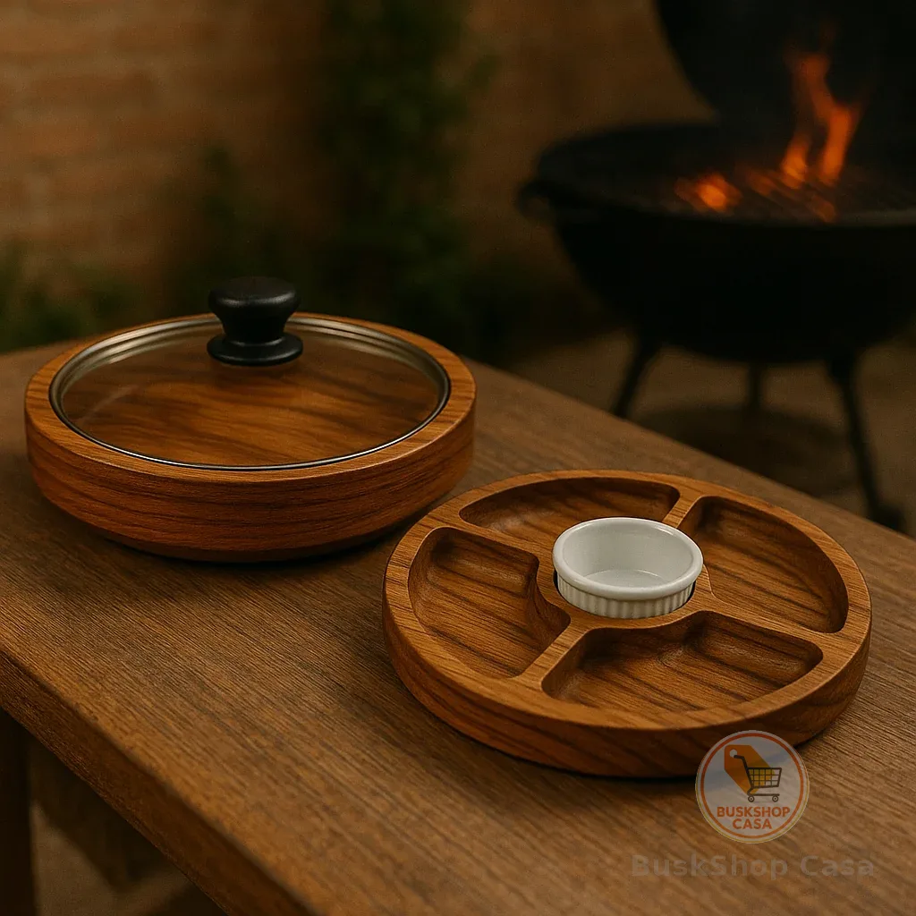 Kit Churrasco Gamela Com Tampa Vidro E Petisqueira Molheira