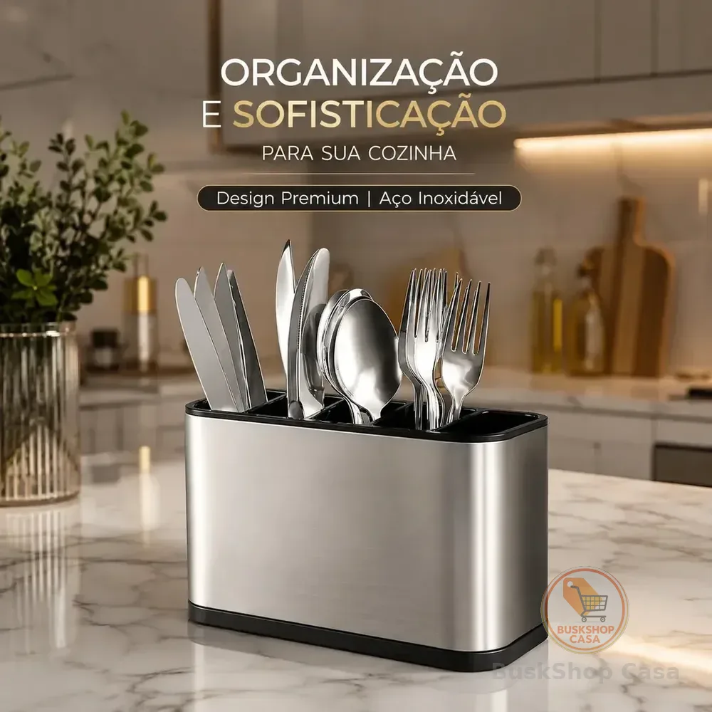 Porta Talheres Escorredor Aço Inox 4 Divisórias Organizador Cozinha Secagem Rápida - Marca Kapwing