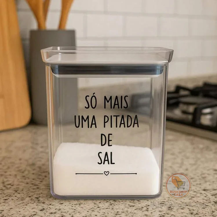 Pote Hermético Saleiro de Cozinha para Sal Decorado 1,3L em Acrílico