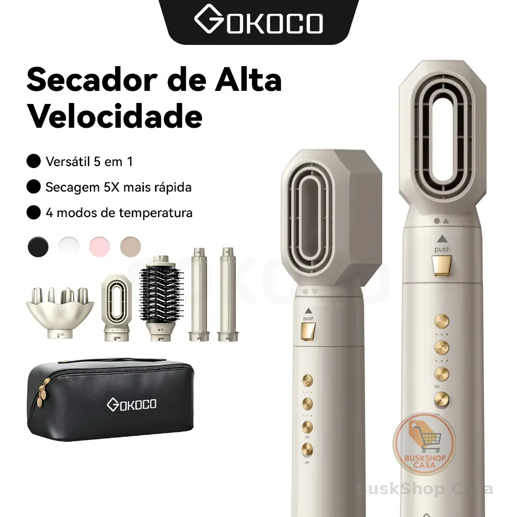 GOKOCO Escova Secadora 5 Em 1 Conjunto De Secador De Cabelo Multifuncional De Alta Velocidade Dupla voltagem 110V-240V