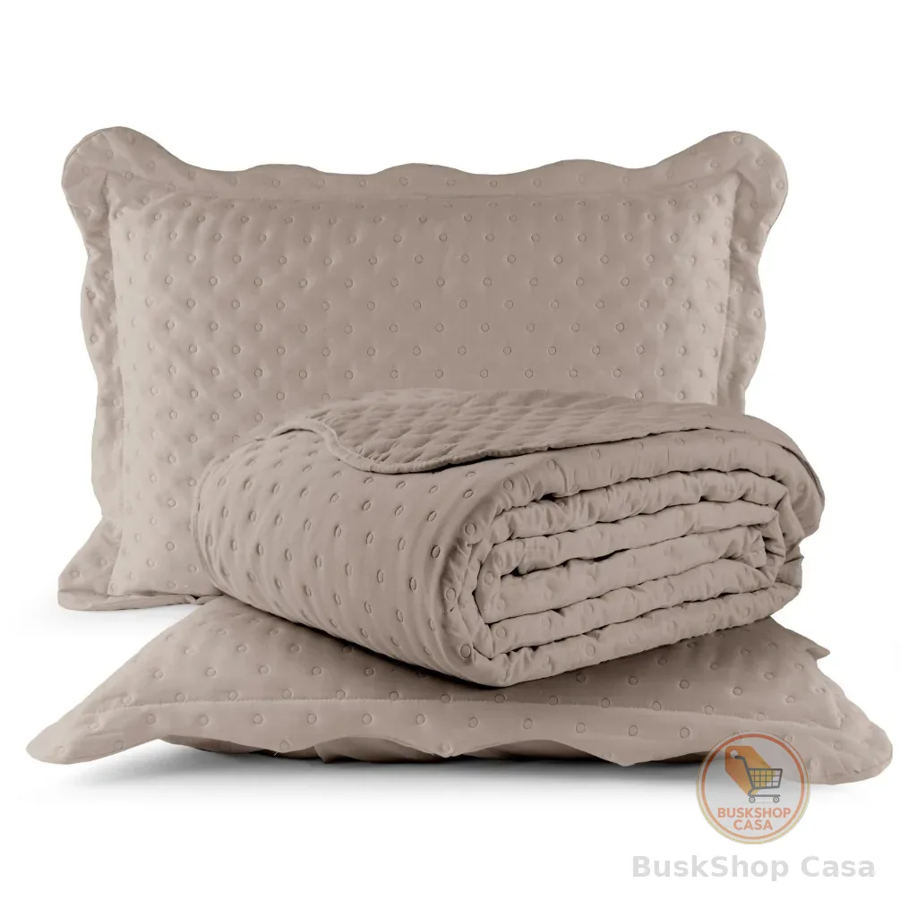 Kit Cobreleito Colcha Queen 240x260 Micropercal - 200 Fios Toque Macio Com 02 Porta Travesseiros Com Abas