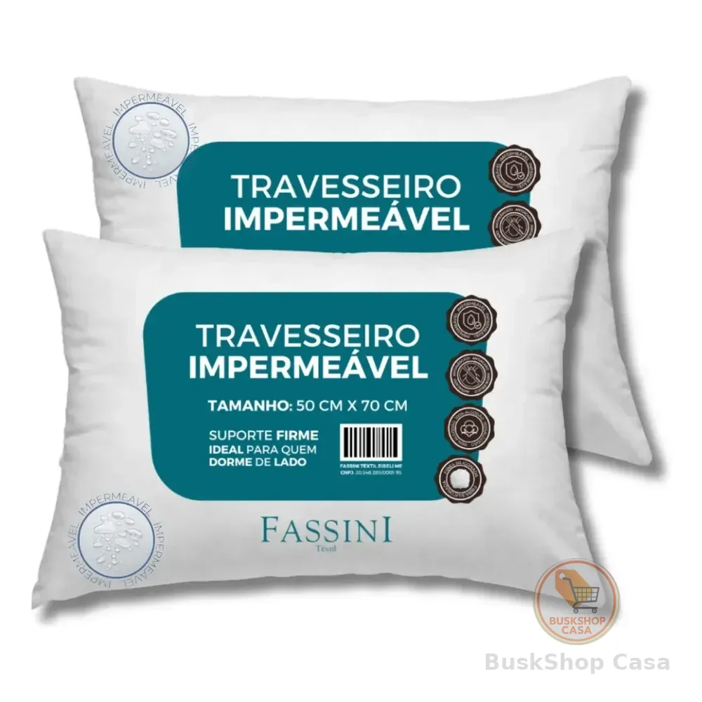 2 Travesseiros Antialérgico Impermeável 50x70 Lavável  Branco