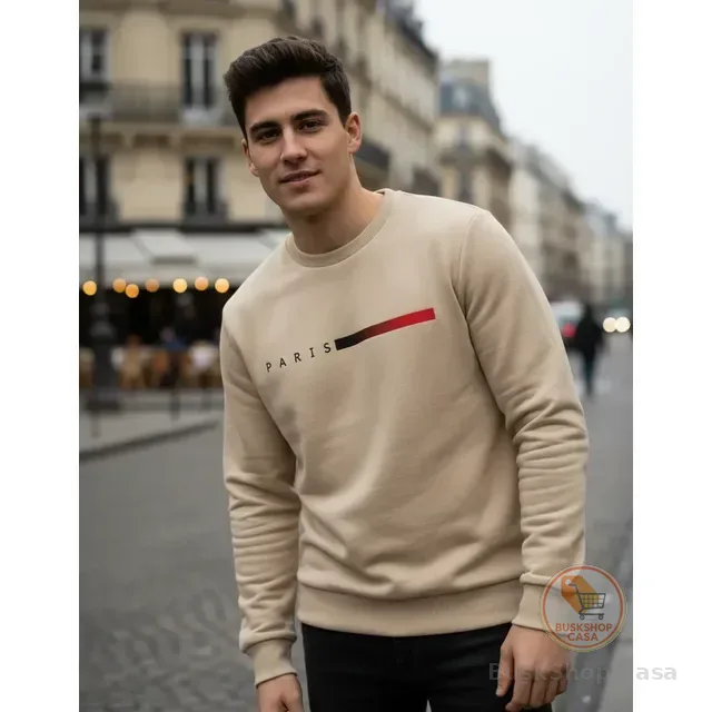Moletom Masculino Gola Careca Flanelado Paris Suéter Frio